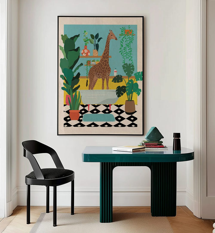 Whimsical GIRAFFE BATHTIME, KIDS ROOM PAINTINGS add charm and joy to your child's space with playful wall art.