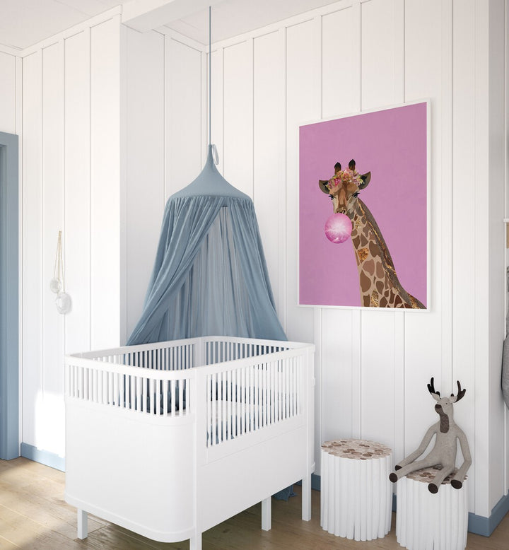 Whimsical GIRAFFE PINK BUBBLEGUM, KIDS ROOM PAINTINGS by Sarah Manovski brighten your child's space with fun art.
