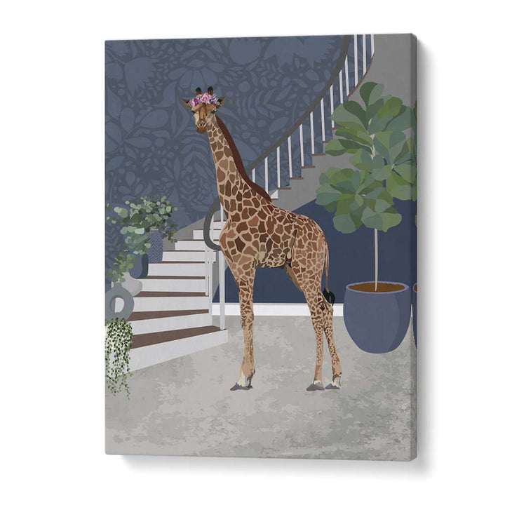 GIRAFFE BY THE STAIRS, ANIMAL PAINTINGS adds charm to your decor with Sarah Manovski's whimsical wildlife artwork.