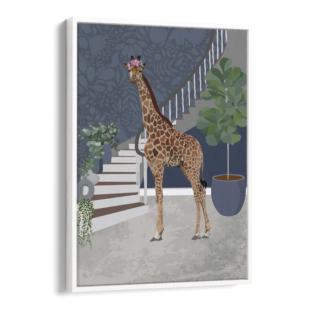 Charming GIRAFFE BY THE STAIRS, ANIMAL PAINTINGS by Sarah Manovski adds whimsy to your home decor.