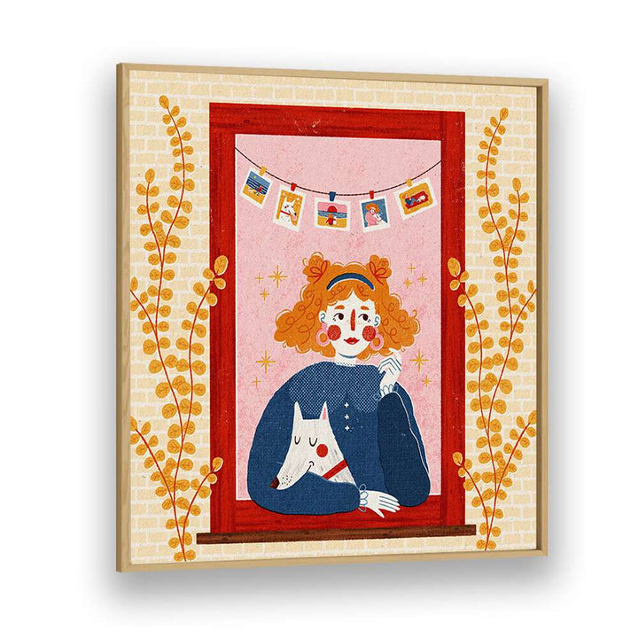 Charming illustration of a GIRL WITH HER DOG by Julia Leister, perfect for art lovers in the Artists x Collab Print Collection.