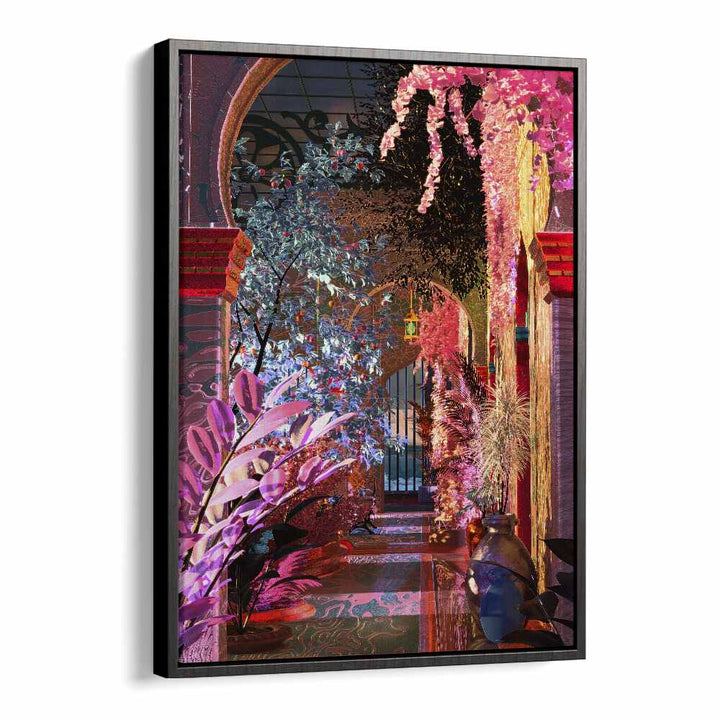 Vibrant "GLOWING PALACE, SURREAL ART PRINTS" by Cosmo Zach showcases enchanting surrealism in a stunning frame.