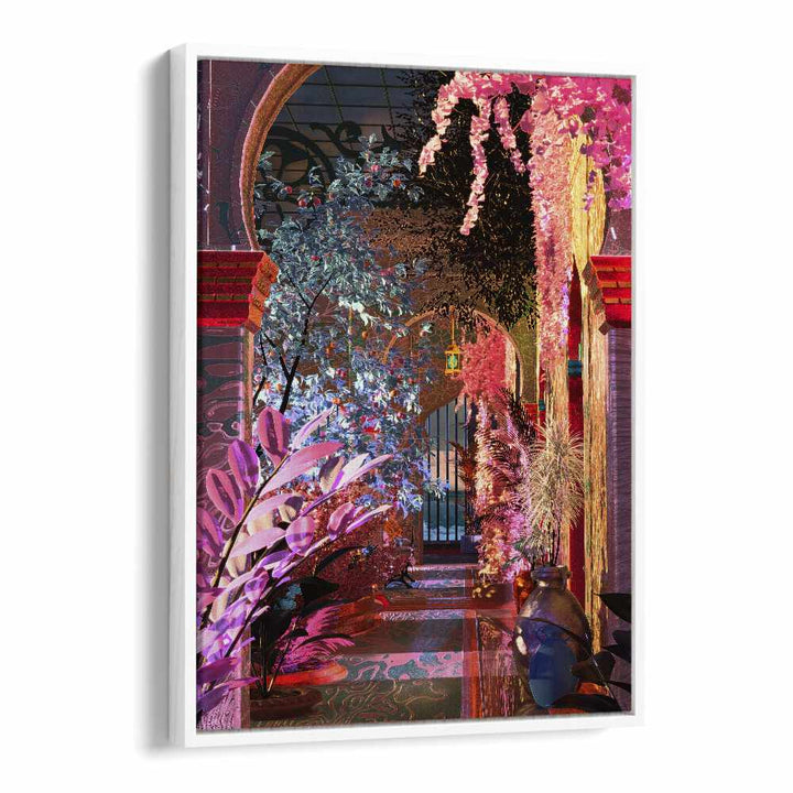 Captivating interior of the GLOWING PALACE, SURREAL ART PRINTS by Cosmo Zach, showcasing vibrant colors and enchanting details.
