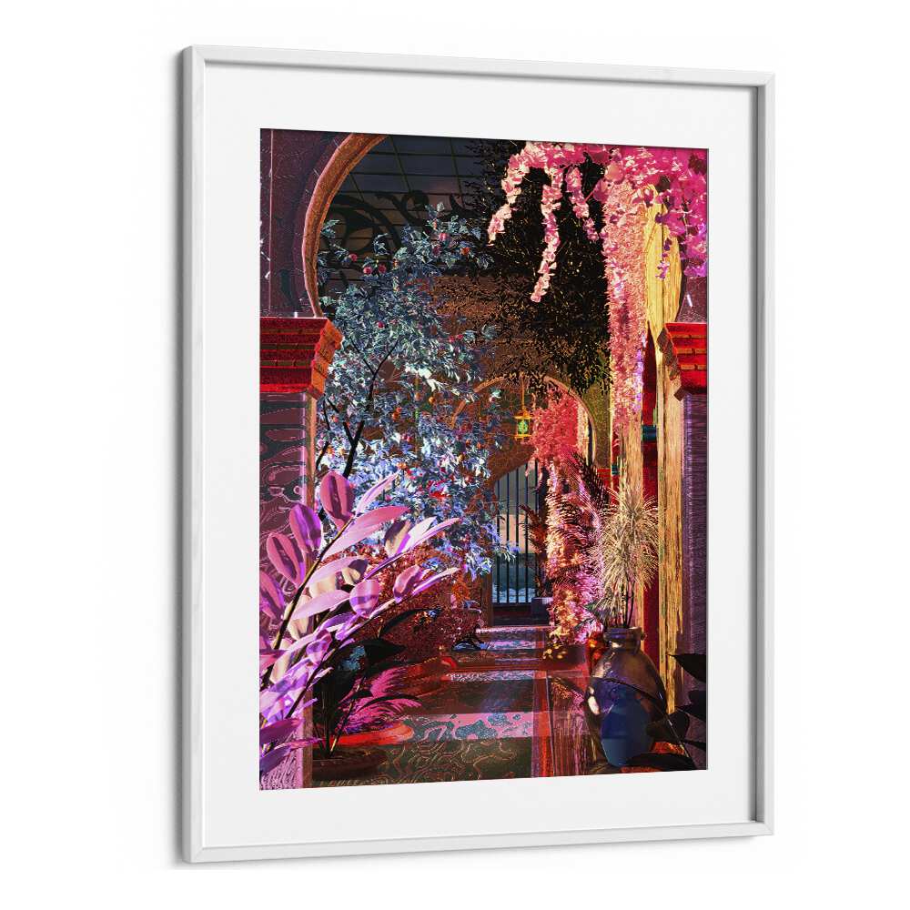 Experience vibrant colors and surreal beauty with the GLOWING PALACE, SURREAL ART PRINTS by Cosmo Zach.