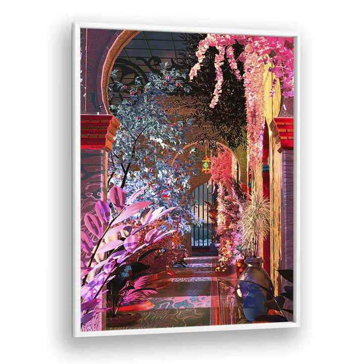 Experience vibrant colors and enchanting details in the GLOWING PALACE, SURREAL ART PRINTS by Cosmo Zach.