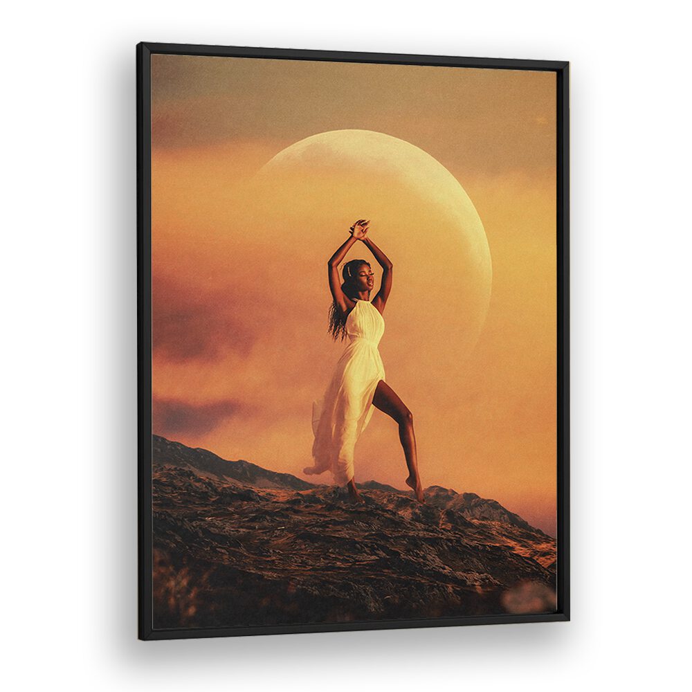 GODDESS, SURREAL ART PRINTS by TAUDALPOI features a striking figure against a mystical, moonlit background.