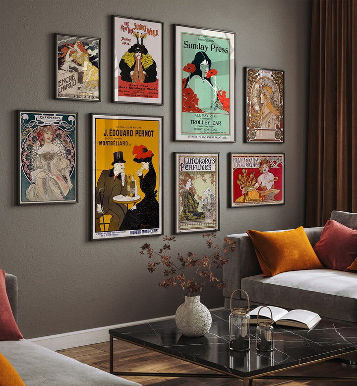 Transform your space with the GOLDEN ERA GALLERY WALL from Asian Monk, showcasing stylish vintage art and framed prints.