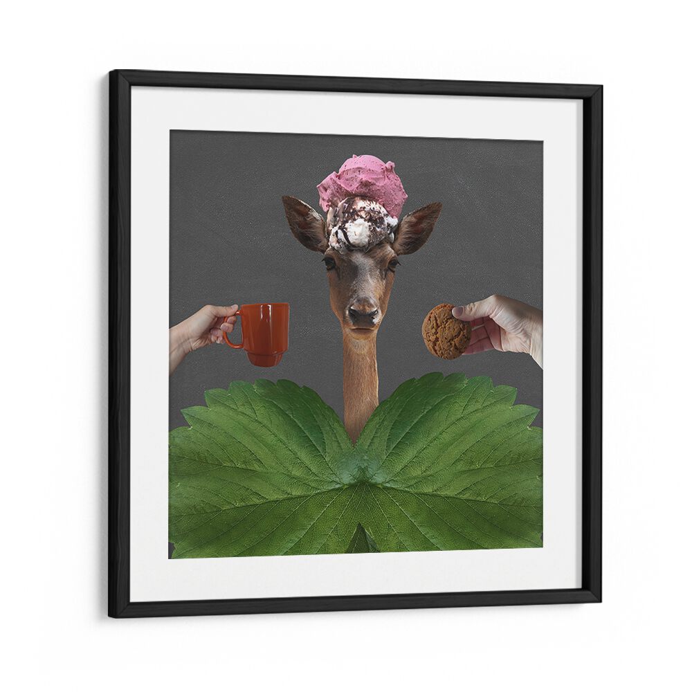 Embrace creativity with GOOD MORNING, SURREAL ART PRINTS featuring a whimsical giraffe and playful elements.