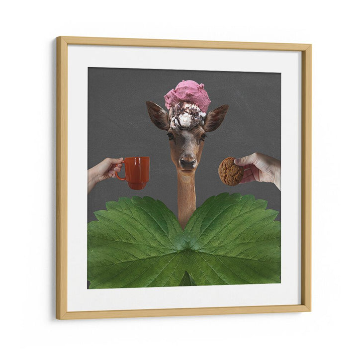Surreal art print titled "GOOD MORNING , SURREAL ART PRINTS," featuring a whimsical giraffe with ice cream.