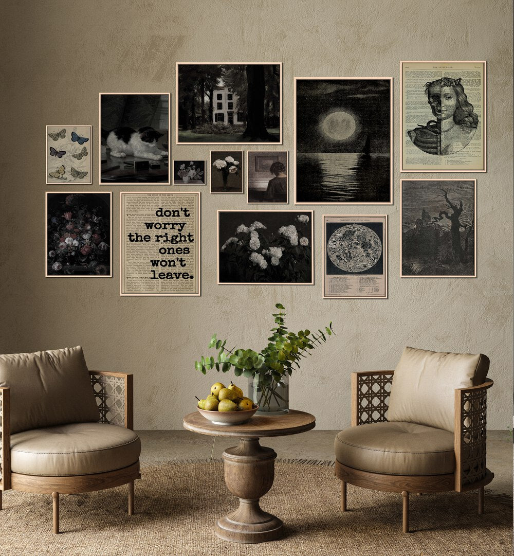 Elevate your space with the GOTHIC GALLERY WALL, featuring diverse art pieces from Asian Monk's stunning collection.
