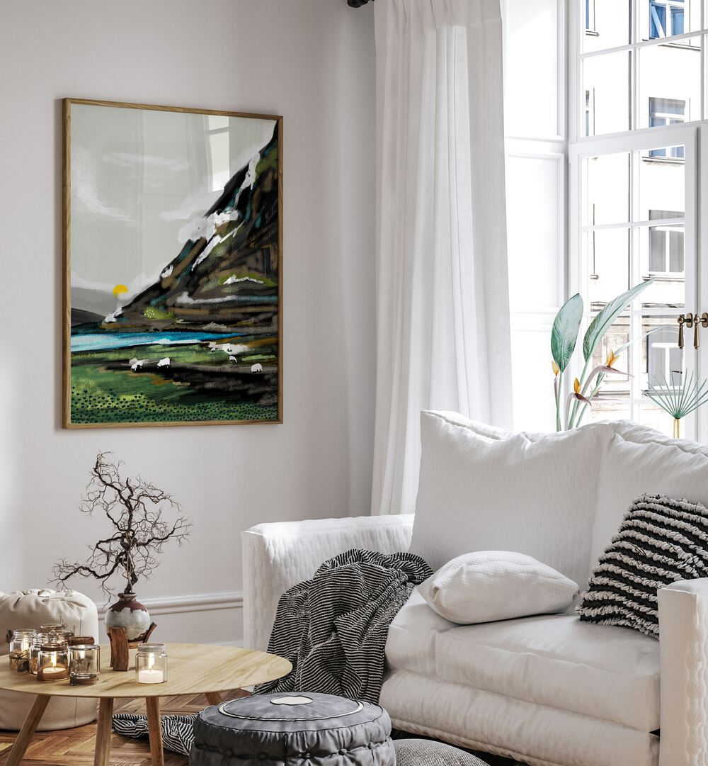 Transform your home with GRAZE, LANDSCAPE PAINTINGS by Uma Gokhale, featuring vibrant colors and serene landscapes.