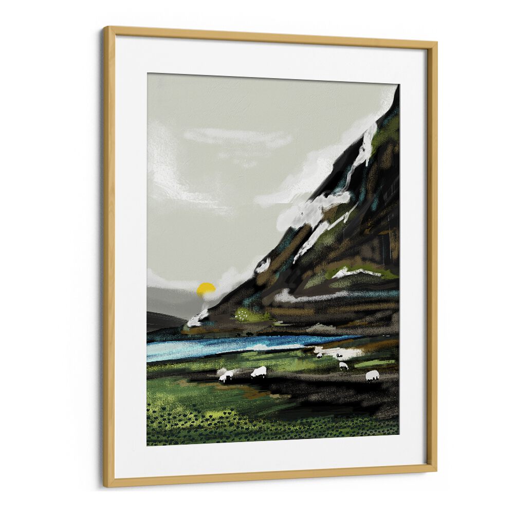 Stunning GRAZE, LANDSCAPE PAINTINGS by Uma Gokhale, featuring vibrant colors and serene landscapes in a stylish frame.