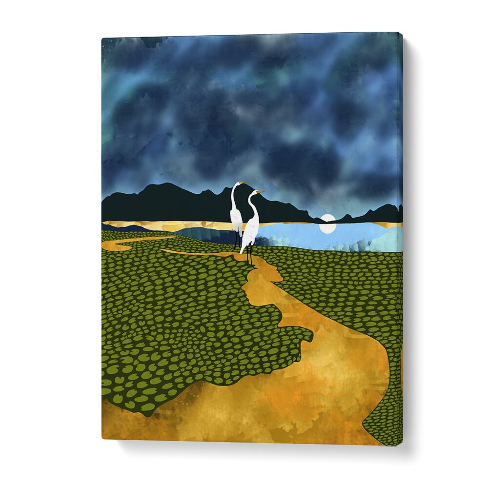 Discover "Great Egrets On Honeymoon Island," enchanting landscape paintings by Uma Gokhale for your home decor.