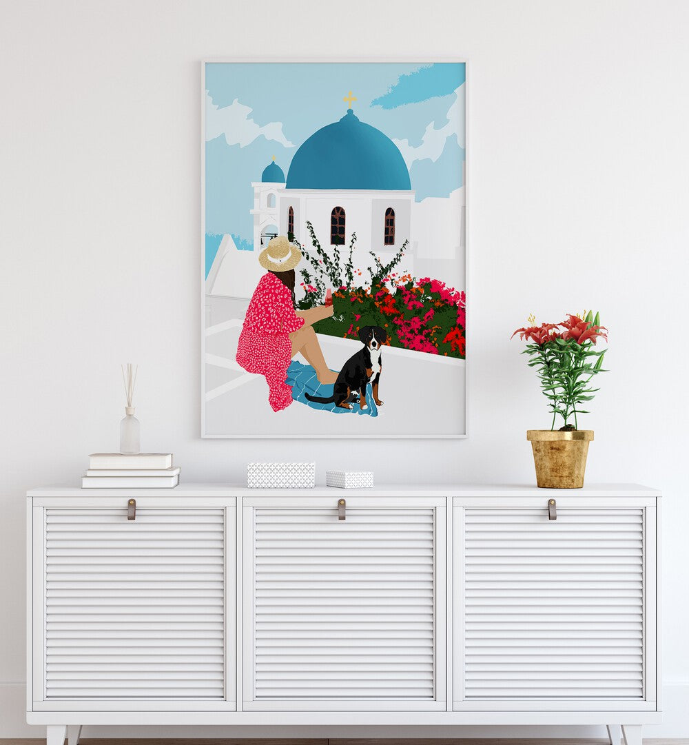 Serene woman illustration in the GREEK STAYCATION, PORTRAITS series by Uma Gokhale, celebrating Greek culture.