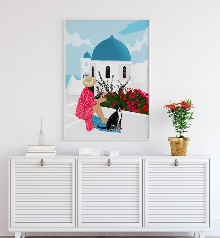 Serene woman illustration in the GREEK STAYCATION, PORTRAITS series by Uma Gokhale, celebrating Greek culture.