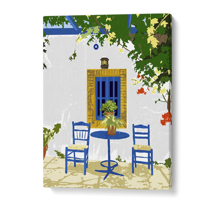 Transform your space with the GREEK VACAY FOR TWO poster by Uma Gokhale, capturing Greece's serene beauty.