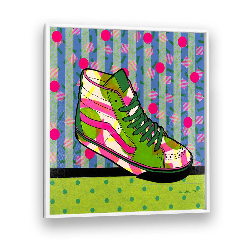 Vibrant GREEN FANTASY, FASHION POSTERS featuring a pop art shoe design, perfect for stylish home decor.