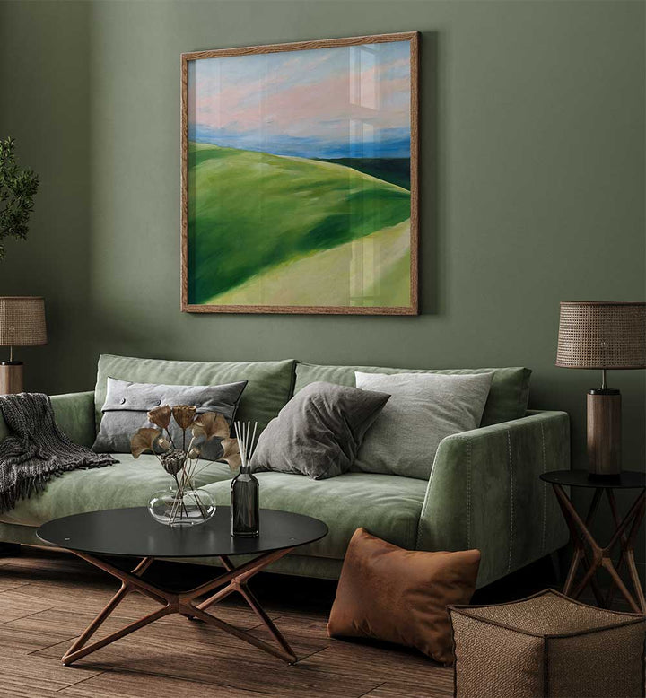 GREEN HILLS AND PATH , LANDSCAPE PAINTINGS