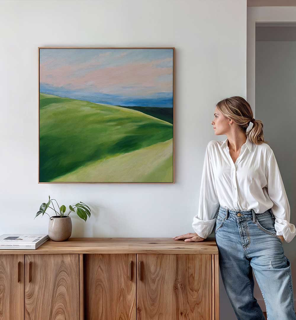 GREEN HILLS AND PATH , LANDSCAPE PAINTINGS