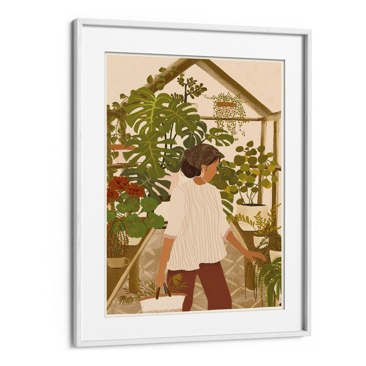 Elegant GREENHOUSE, FLORAL FLOWER PAINTINGS by Andi Bell showcasing lush greenery in a serene botanical setting.