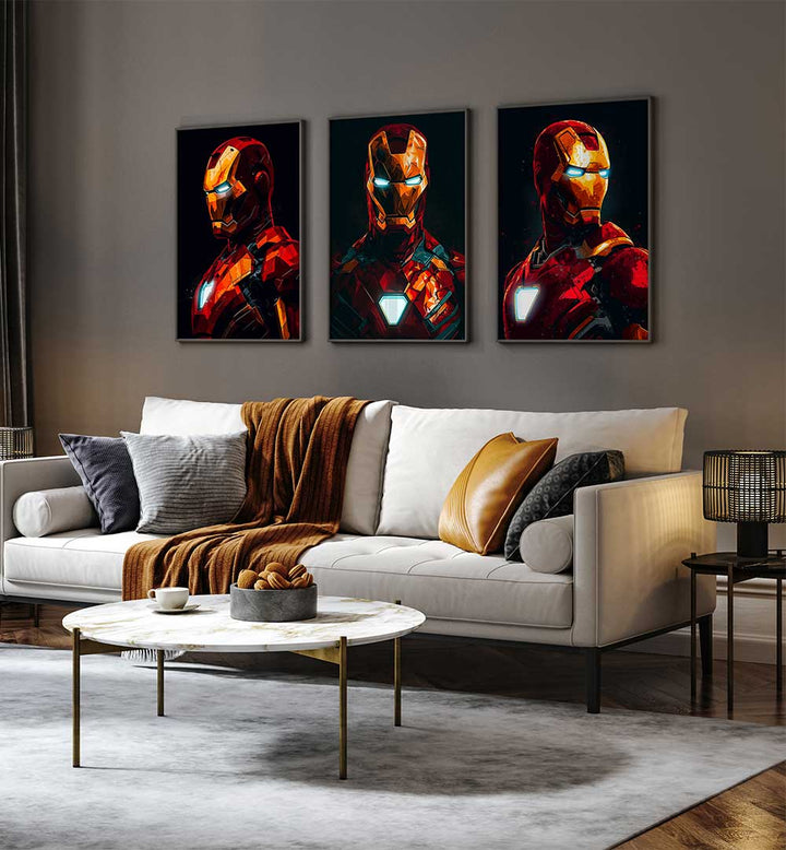 GUARDIAN IN RED , SET OF 3 PAINTINGS