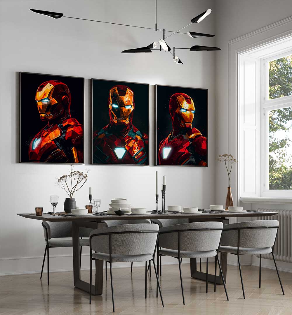 GUARDIAN IN RED , SET OF 3 PAINTINGS