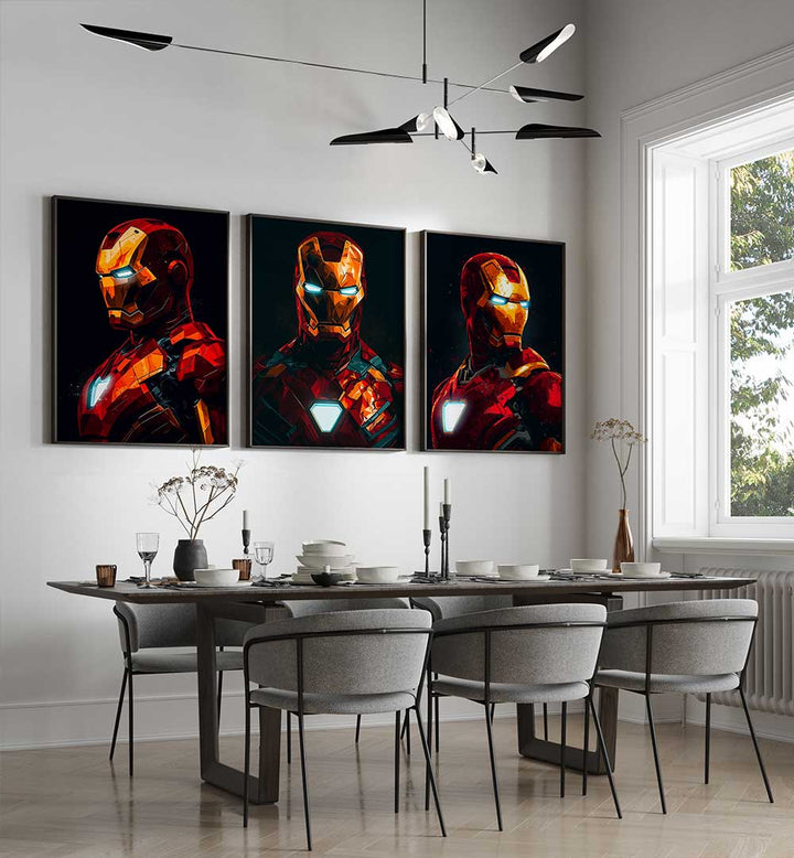 GUARDIAN IN RED , SET OF 3 PAINTINGS