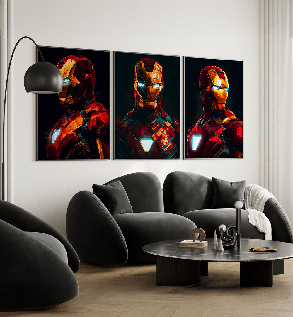 GUARDIAN IN RED , SET OF 3 PAINTINGS