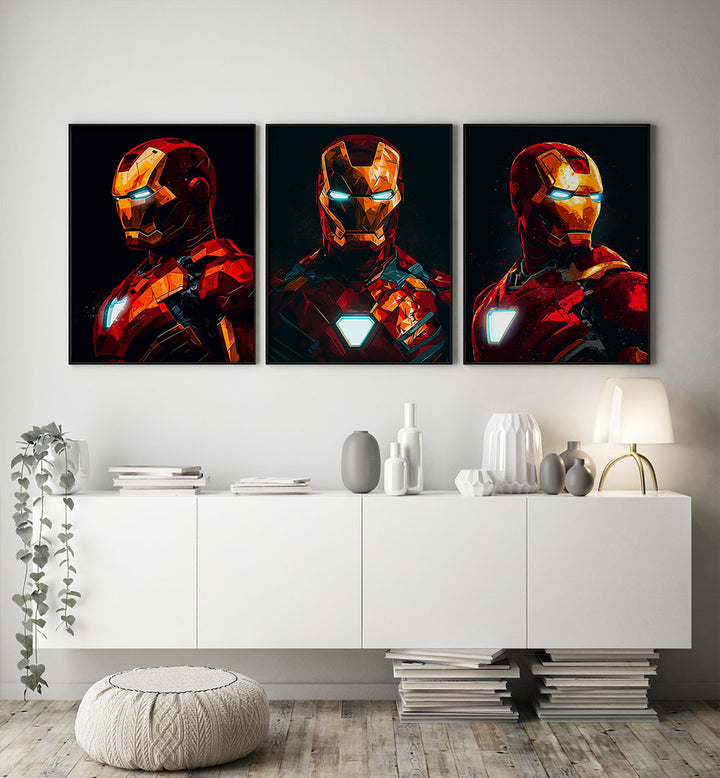 GUARDIAN IN RED , SET OF 3 PAINTINGS