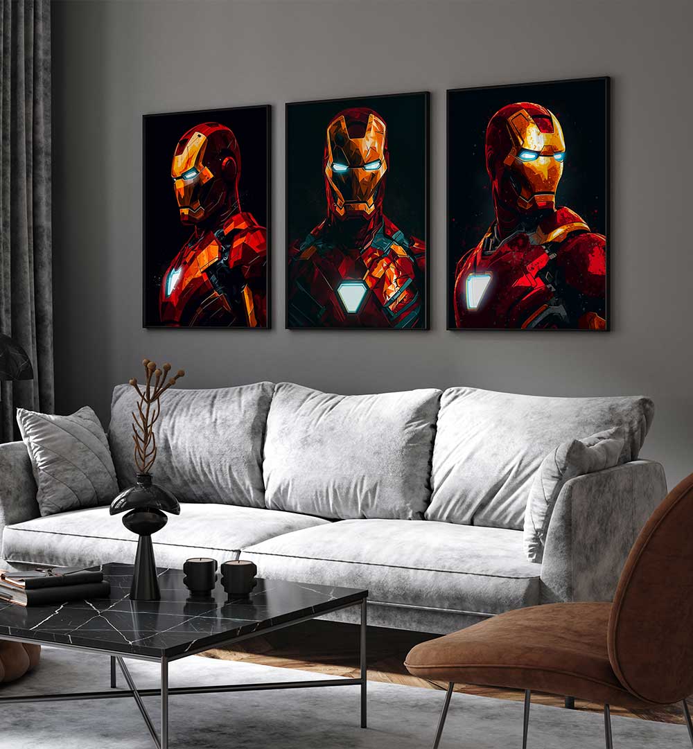 GUARDIAN IN RED , SET OF 3 PAINTINGS