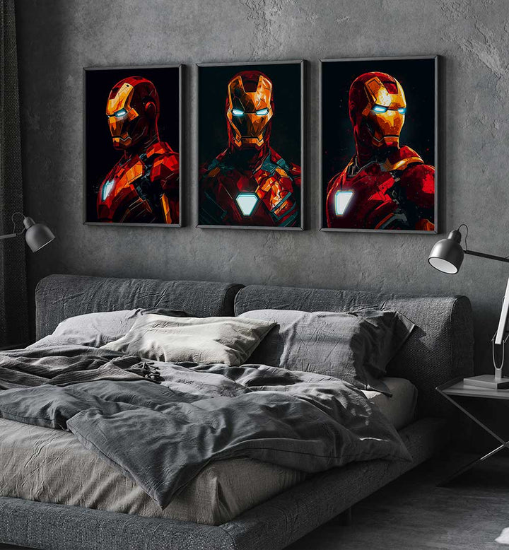 GUARDIAN IN RED , SET OF 3 PAINTINGS