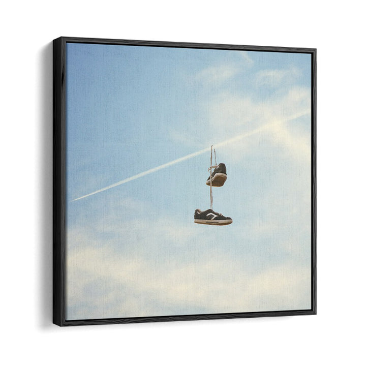 Elevate your space with the HANG N THERE SURREAL PAINTING, SURREAL ART by Vertigo Artography, featuring hanging shoes.