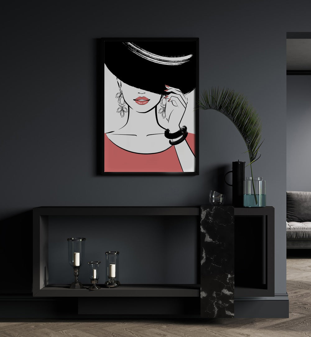 Stylish "Hat Girl" fashion poster by Martina Fashion Paintings, perfect for elevating your space with elegance.