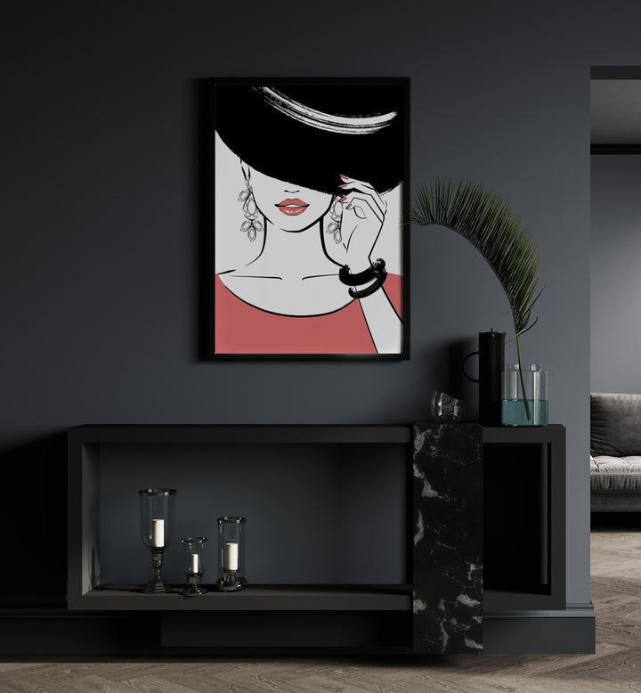 Stylish "Hat Girl" fashion poster by Martina Fashion Paintings, perfect for elevating your space with elegance.