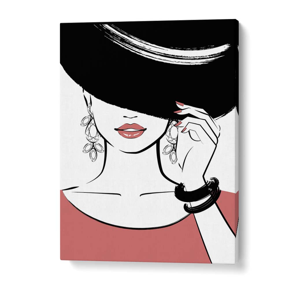 Stylish "Hat Girl" artwork from Martina Fashion Paintings, perfect for chic home decor. Ideal HAT GIRL, FASHION POSTERS.