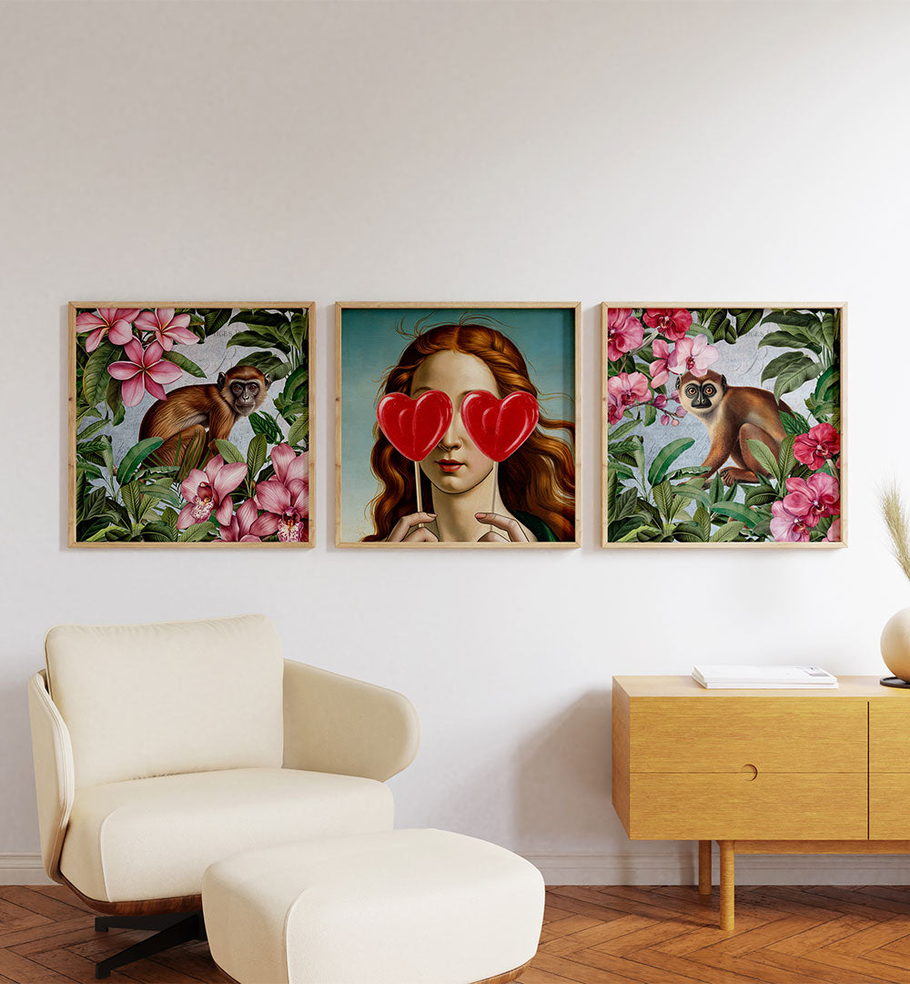 HEART-EYED MUSE SET , SET OF 3 PAINTINGS