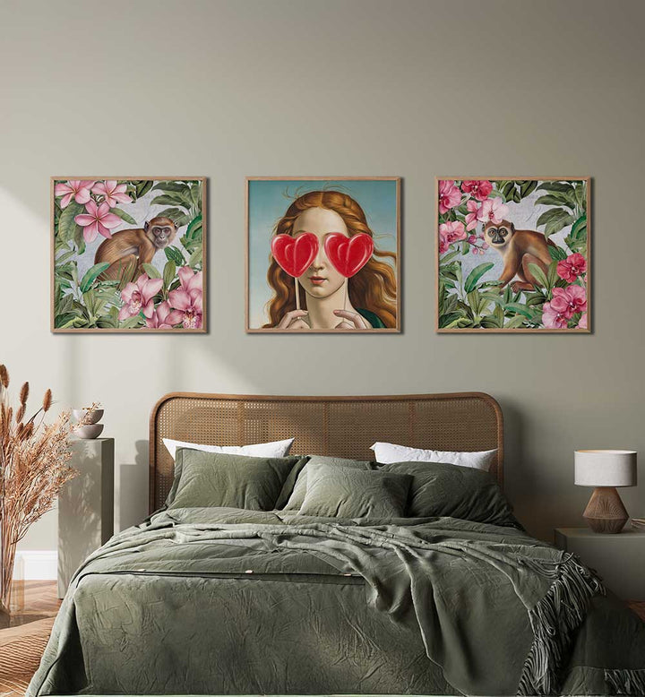 HEART-EYED MUSE SET , SET OF 3 PAINTINGS