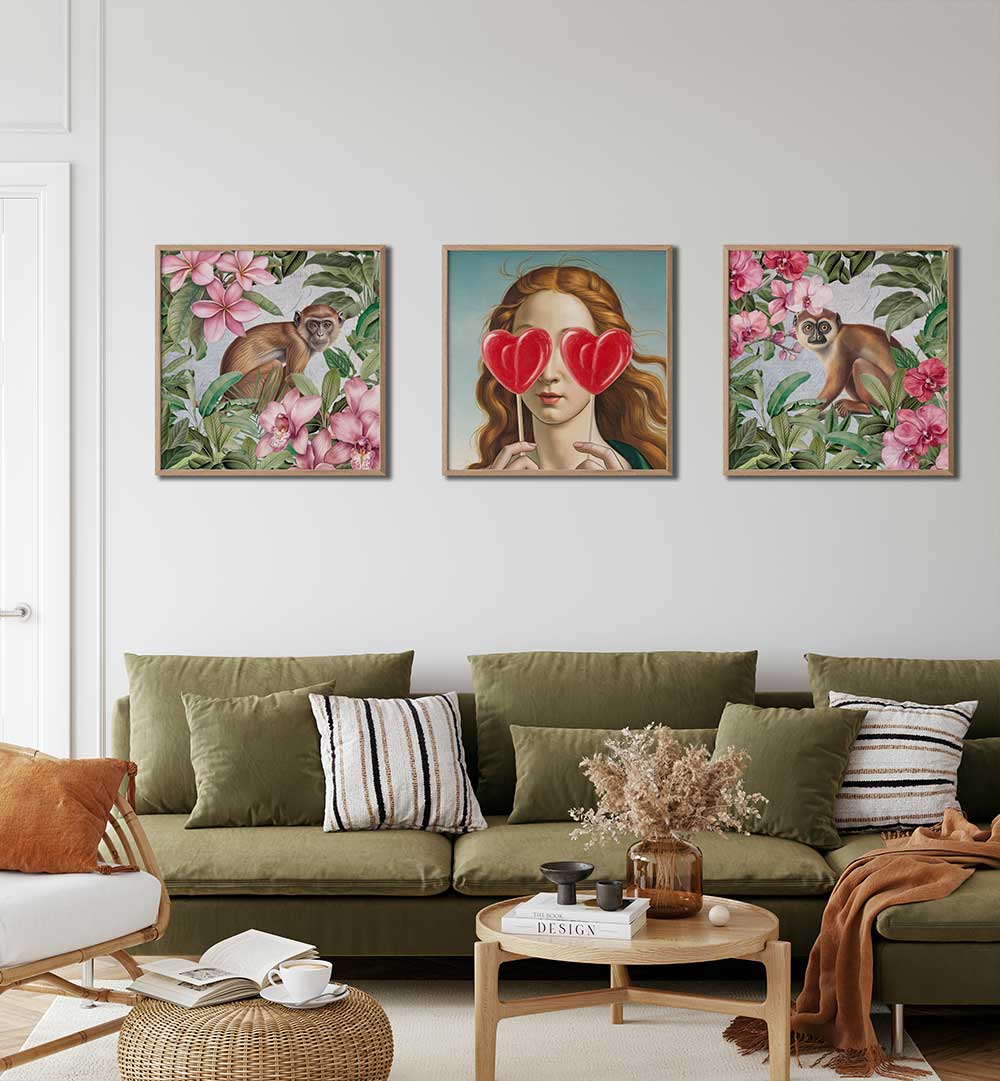 HEART-EYED MUSE SET , SET OF 3 PAINTINGS