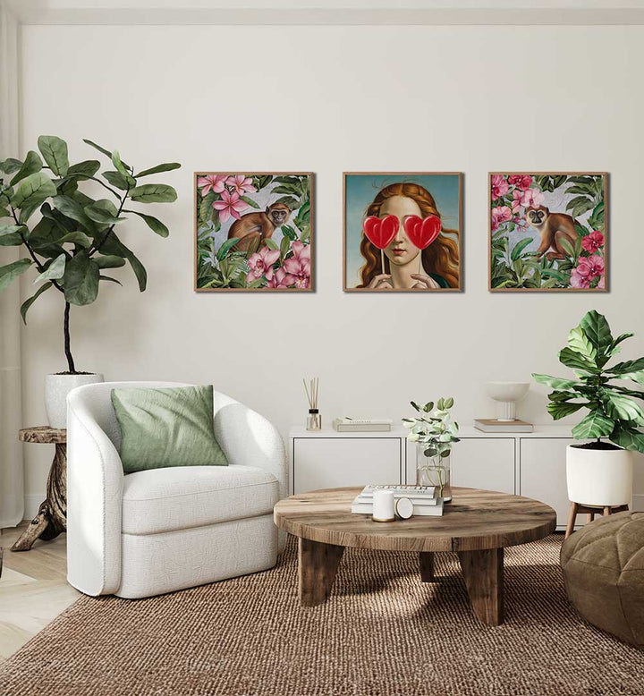 HEART-EYED MUSE SET , SET OF 3 PAINTINGS