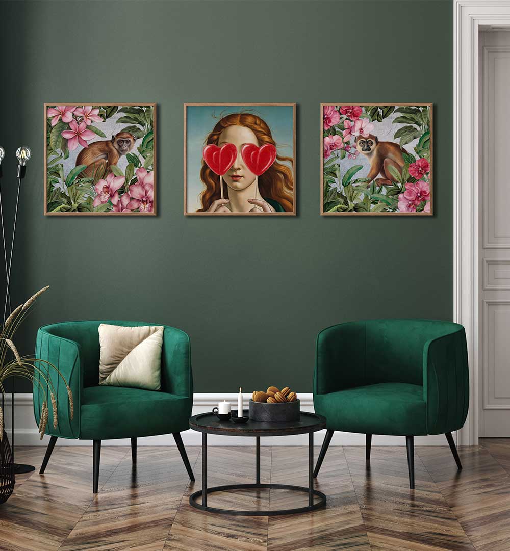 HEART-EYED MUSE SET , SET OF 3 PAINTINGS