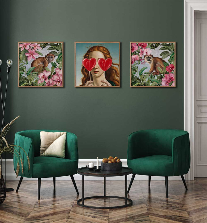 HEART-EYED MUSE SET , SET OF 3 PAINTINGS