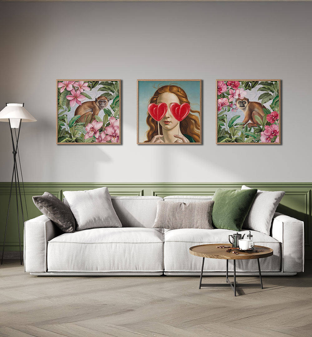 HEART-EYED MUSE SET , SET OF 3 PAINTINGS