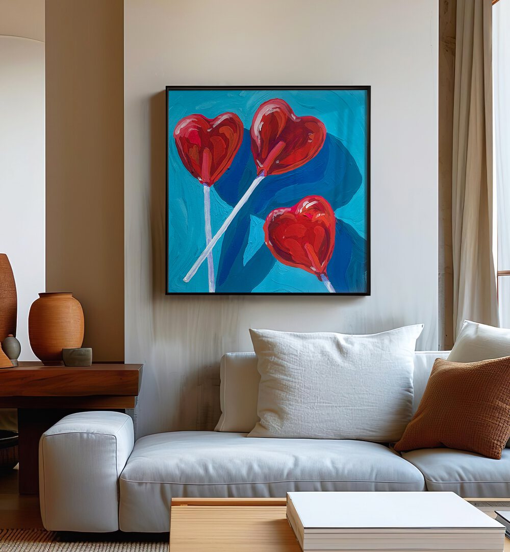 Heart Lollipops By Key And Sea Creative Fashion Art Artwork in Gallery Wrap Artwork Placed on a wall In A Living Room