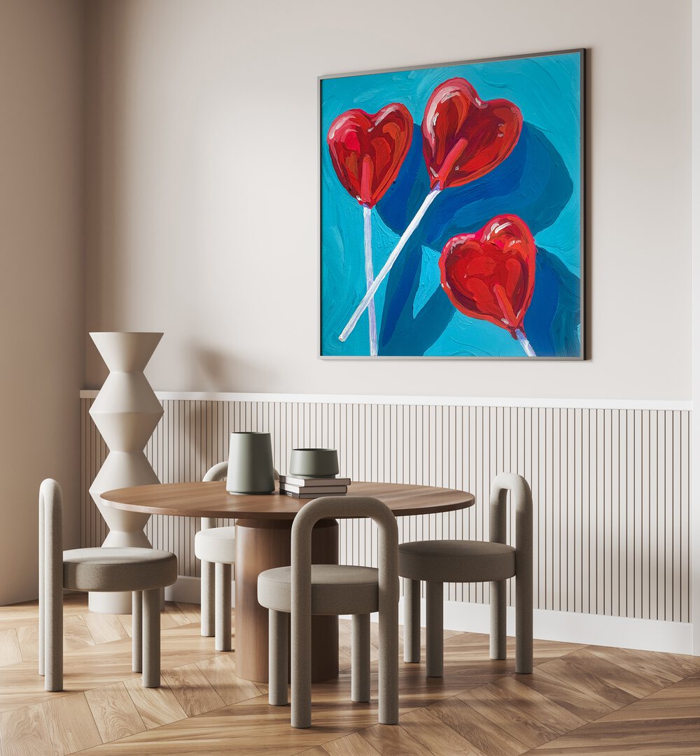 Heart Lollipops By Key And Sea Creative Fashion Art Artwork in Gallery Wrap Artwork Placed on a wall In A Living Room