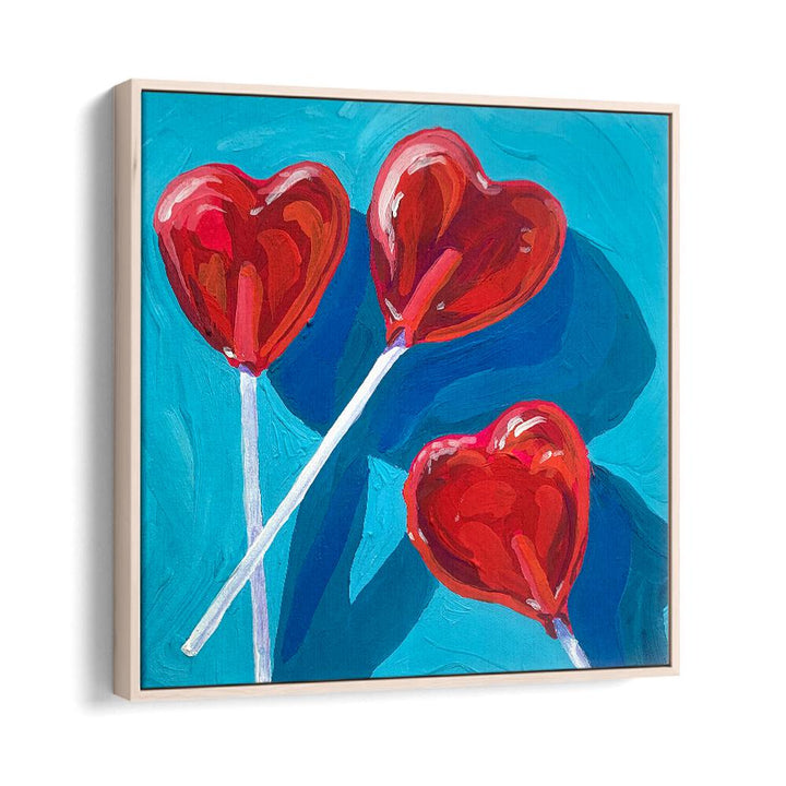 Heart Lollipops By Key And Sea Creative Fashion Art Artwork in Oak Wood Floater Frame