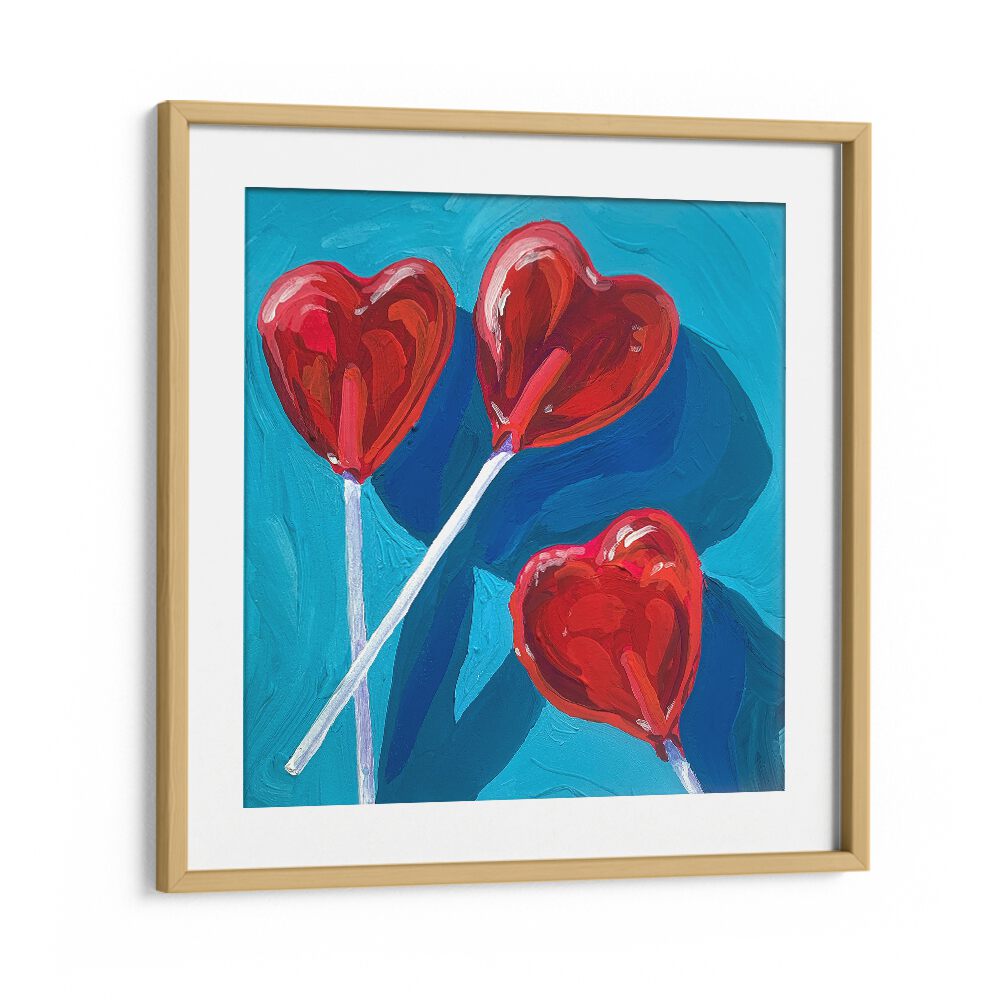 Heart Lollipops By Key And Sea Creative Fashion Art Artwork in Oak Wood Frame With Mount