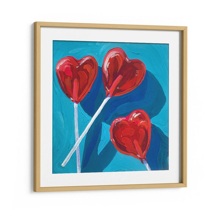 Heart Lollipops By Key And Sea Creative Fashion Art Artwork in Oak Wood Frame With Mount