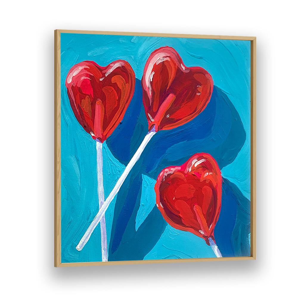 Heart Lollipops By Key And Sea Creative Fashion Art Artwork in Oak Wood Plain Frame