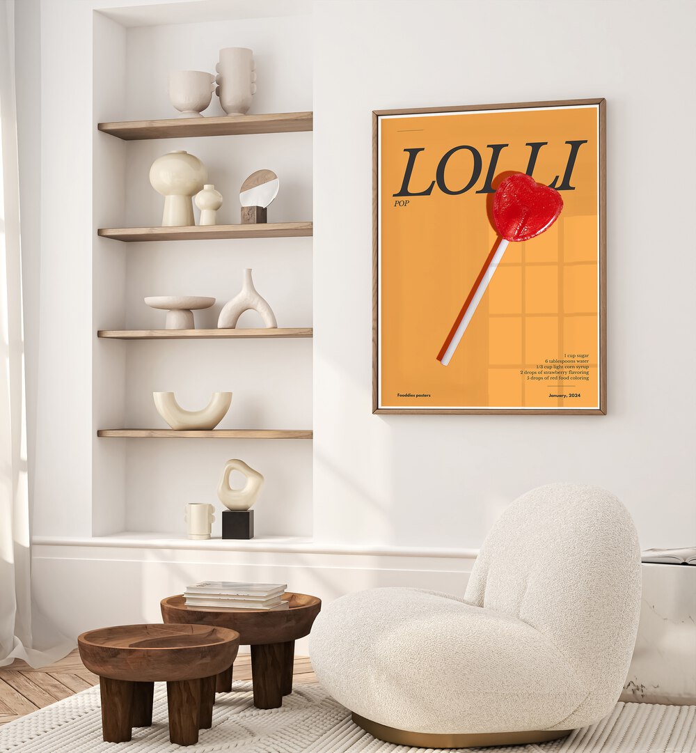 Bright and artistic HEART LOLLIPOP, BAR decor featuring a heart-shaped lollipop against a vibrant background.