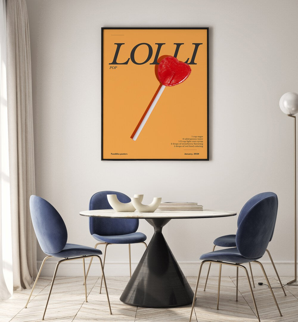 Bright HEART LOLLIPOP, BAR & CAFE ART poster featuring a heart-shaped lollipop, perfect for sweet decor.